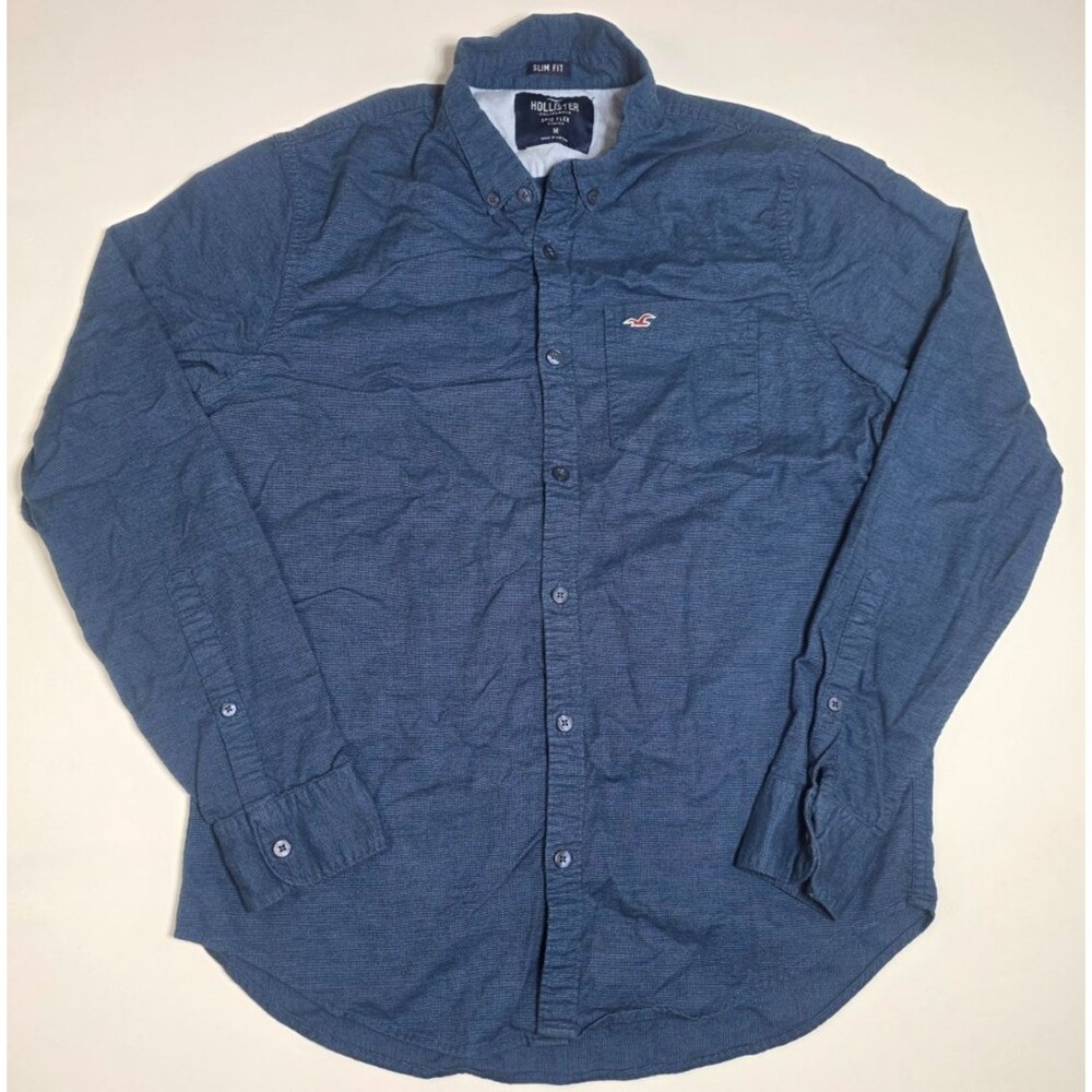 Hollister Epic Flex Stretch Mens M Blue Textured Slim Fit Button Down Shirt